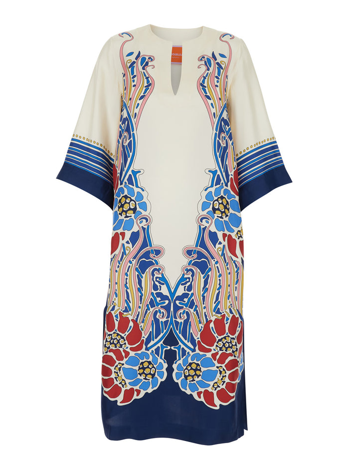 Kaftan The with V-Neck and Multicolor All-Over Floral Print in Silk for Women Beachwear