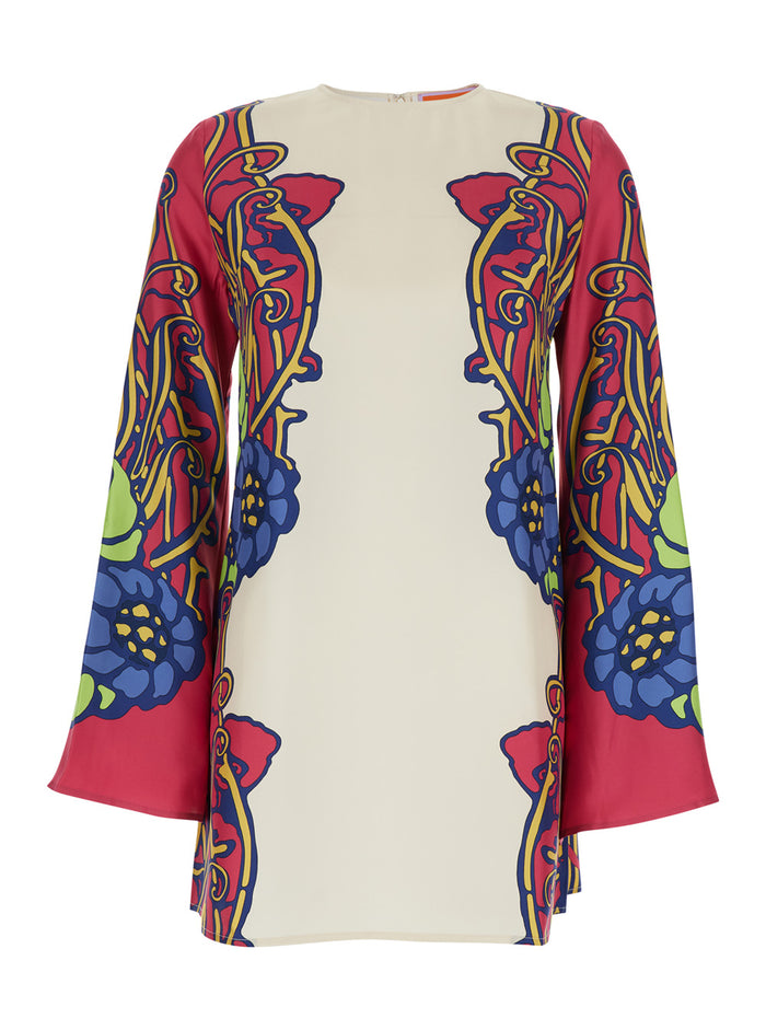 MINI SUPREME - Long Multicolored Dress with V-Neck Silk Women Multicolor