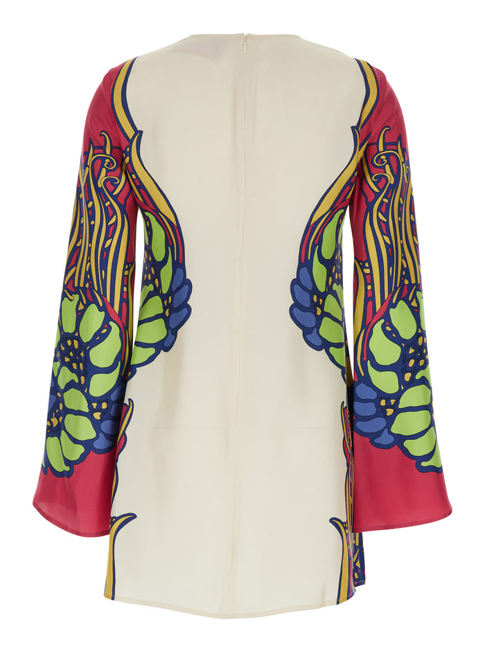 MINI SUPREME - Long Multicolored Dress with V-Neck Silk Women Multicolor