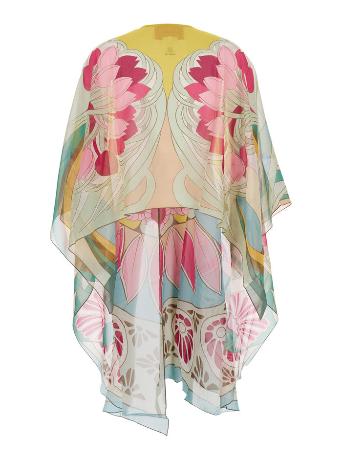 Maria Multicolor Kaftan with Hook Closure on the Front and All-Over Geometric Print in Silk for Women Beachwear