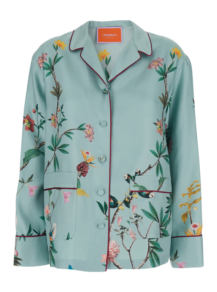 Shirt with Notched Collar and All-Over Floral Motif in Multicolor Silk for Women Blouses