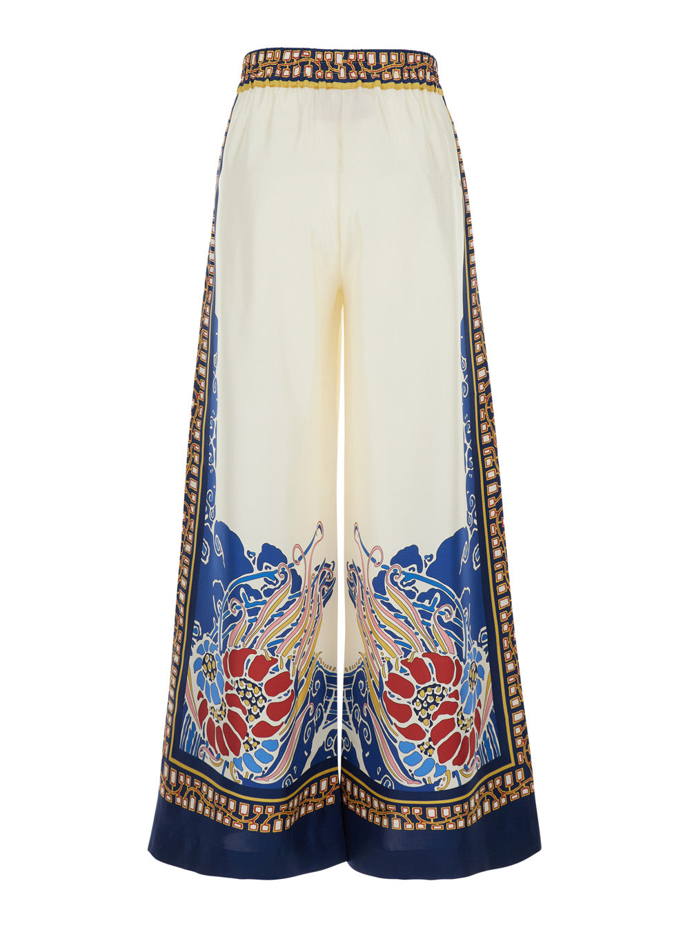 Wide-Leg Palazzo Pants with All-Over Multicolor Silk Print for Women Trousers