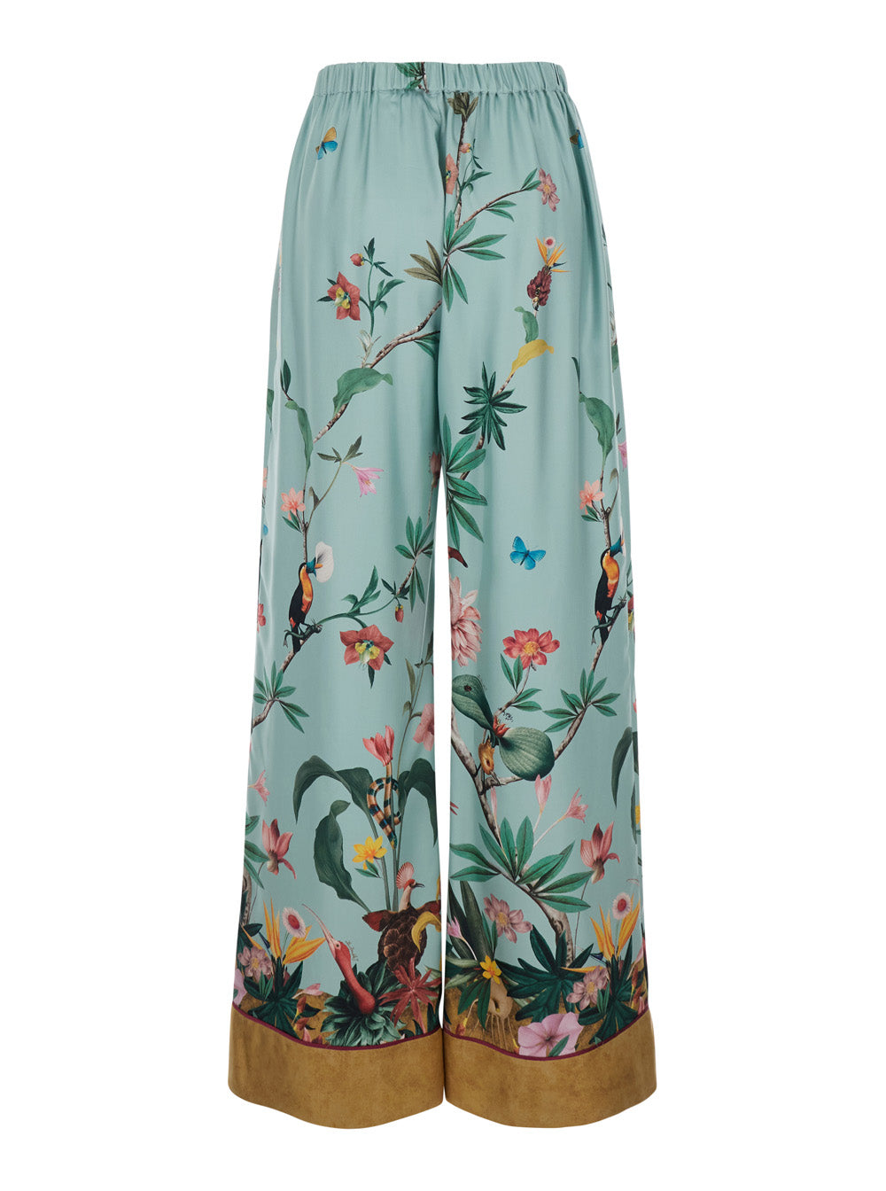 Pants with Elasticated Waist at the Back and All-Over Floral Motif in Multicolor Silk for Women Trousers