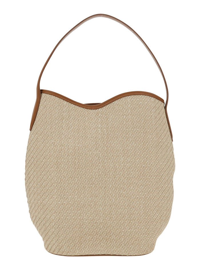Shoulder Bag Belted Bucket Large Raffia Beige In Women Viscose Cotton