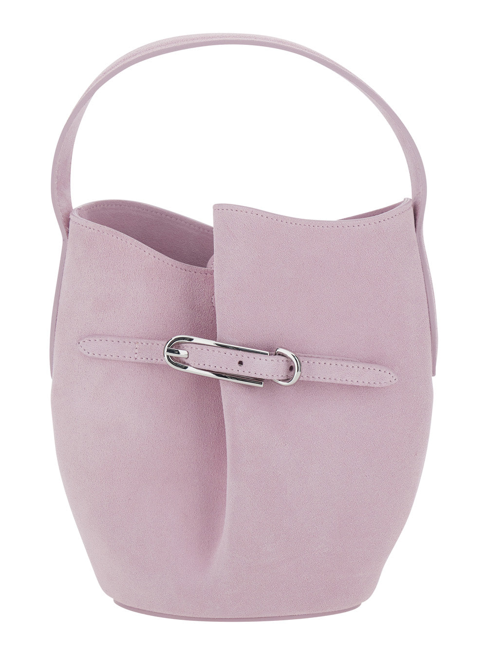 Shoulder Bag Belted Bucket Mini Cow Suede Pink With Buckle Closure And Leather Strap - Made Of Women