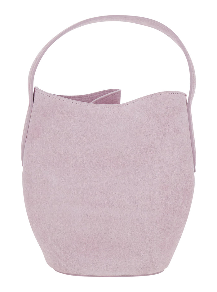 Shoulder Bag Belted Bucket Mini Cow Suede Pink With Buckle Closure And Leather Strap - Made Of Women