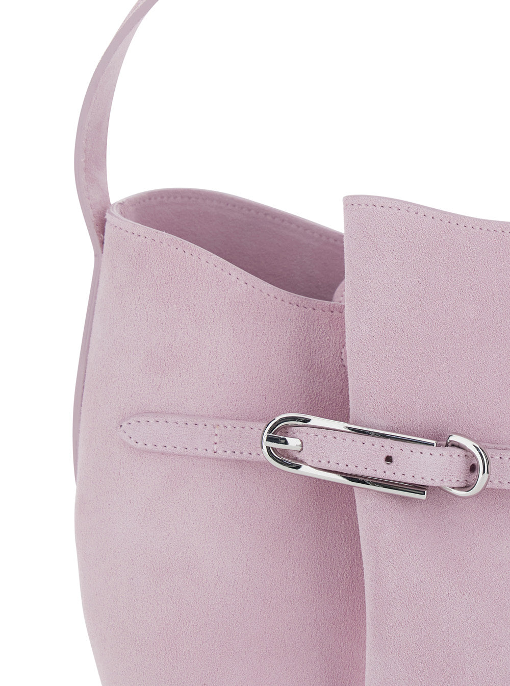 Shoulder Bag Belted Bucket Mini Cow Suede Pink With Buckle Closure And Leather Strap - Made Of Women