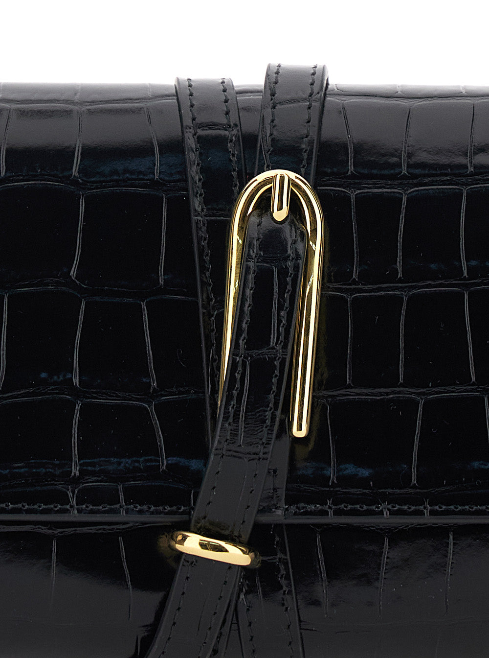 Black Clutch With Belt Closure And Crocodile Effect Leather Women Calf Clutches Pochettes