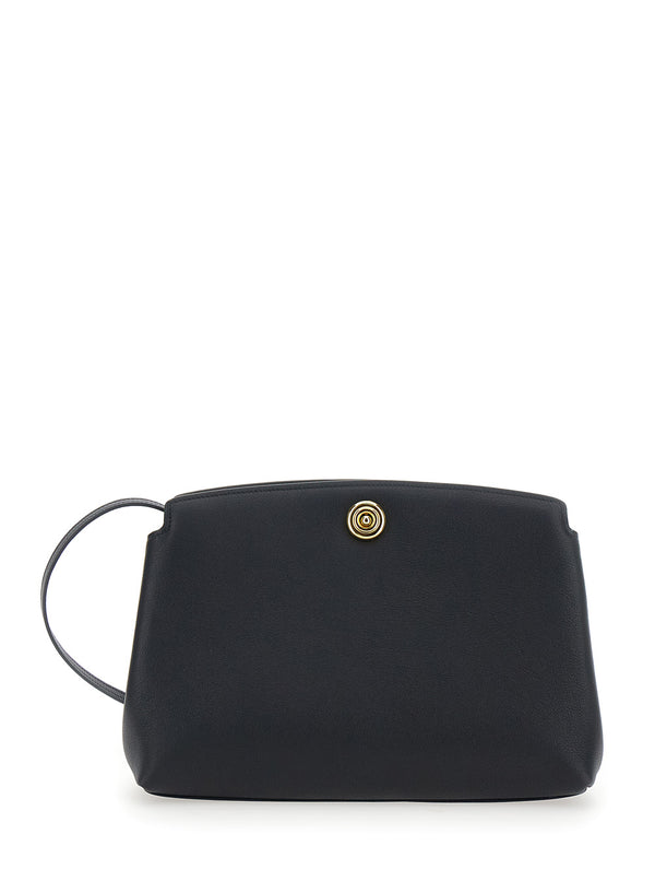 Clutch Bag Pushlock Pouch Black Leather Calf