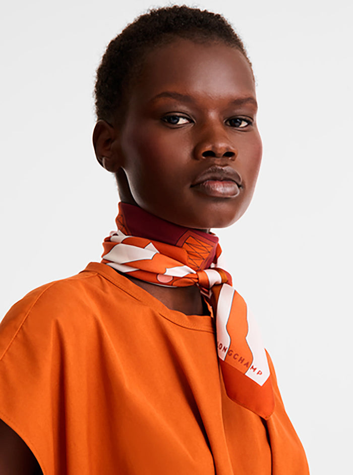 Square Silk Scarf with Orange Maxi Print for Women Scarfs And Foulards