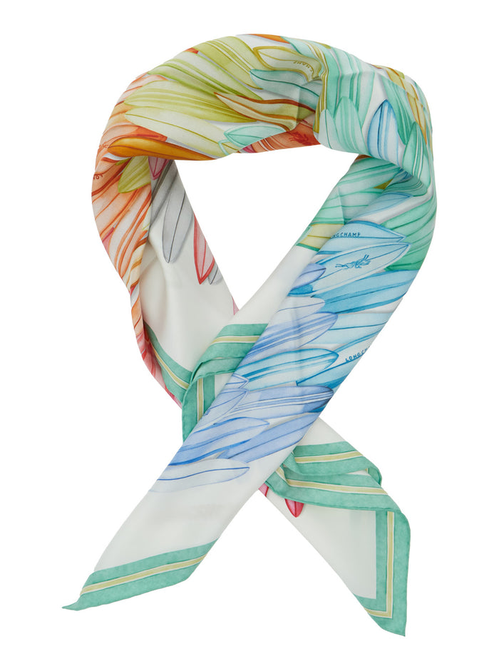 Square Silk Scarf with Logo Lettering and All-Over Multicolor Pattern for Women Scarfs Foulards