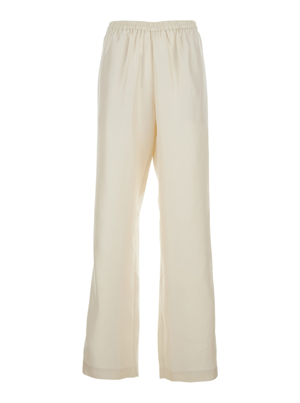Alera Pants with Elastic Waist and Wide Leg in White Silk for Women Trousers