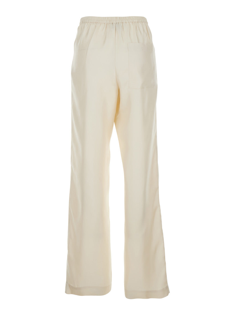 Alera Pants with Elastic Waist and Wide Leg in White Silk for Women Trousers