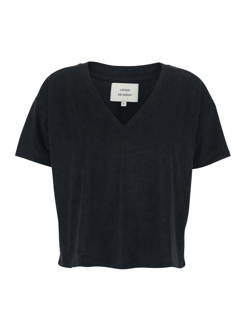 Black T-Shirt with V-Neck and Short Sleeves in Cotton for Women Supima Tshirts Polo Shirts