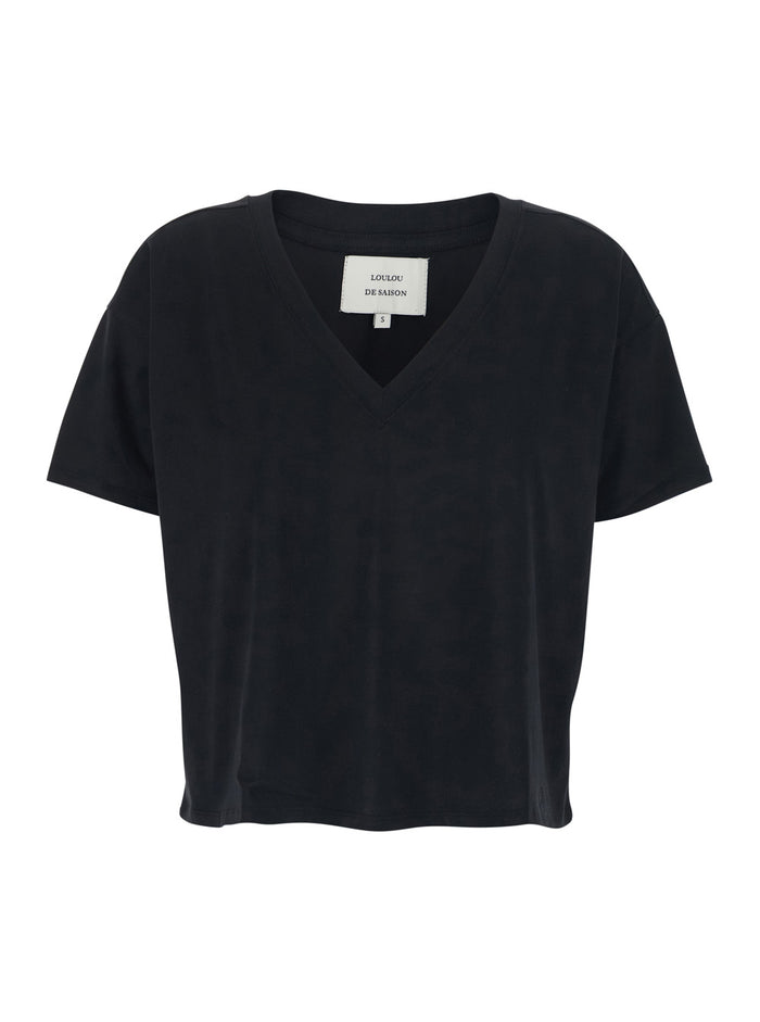 Black T-Shirt with V-Neck and Short Sleeves in Cotton for Women Supima Tshirts Polo Shirts