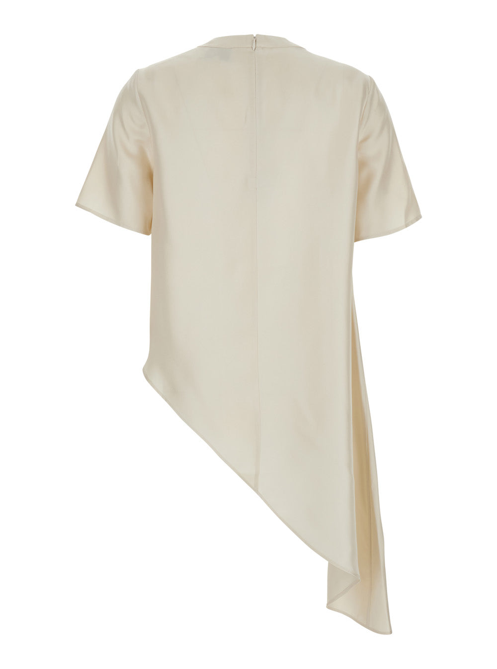 Top Madea Crew Neck with Draping and Asymmetric Design in White Silk for Women Tops