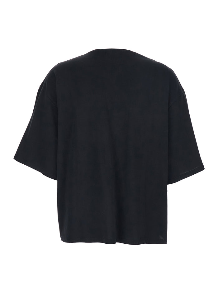 Black Cotton Boxy Design Crew Neck T-Shirt for Women Tshirts And Polo Shirts