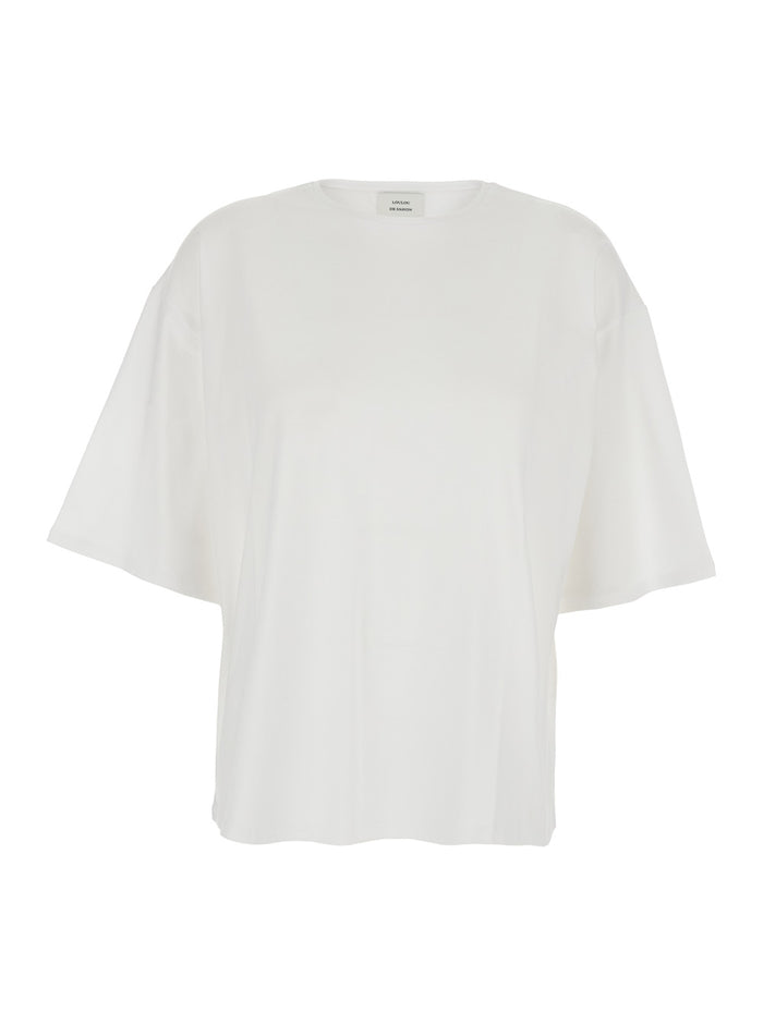 T-Shirt OSISWHITE Crew Neck with Dropped Shoulders in White Cotton for Women Tshirts And Polo Shirts