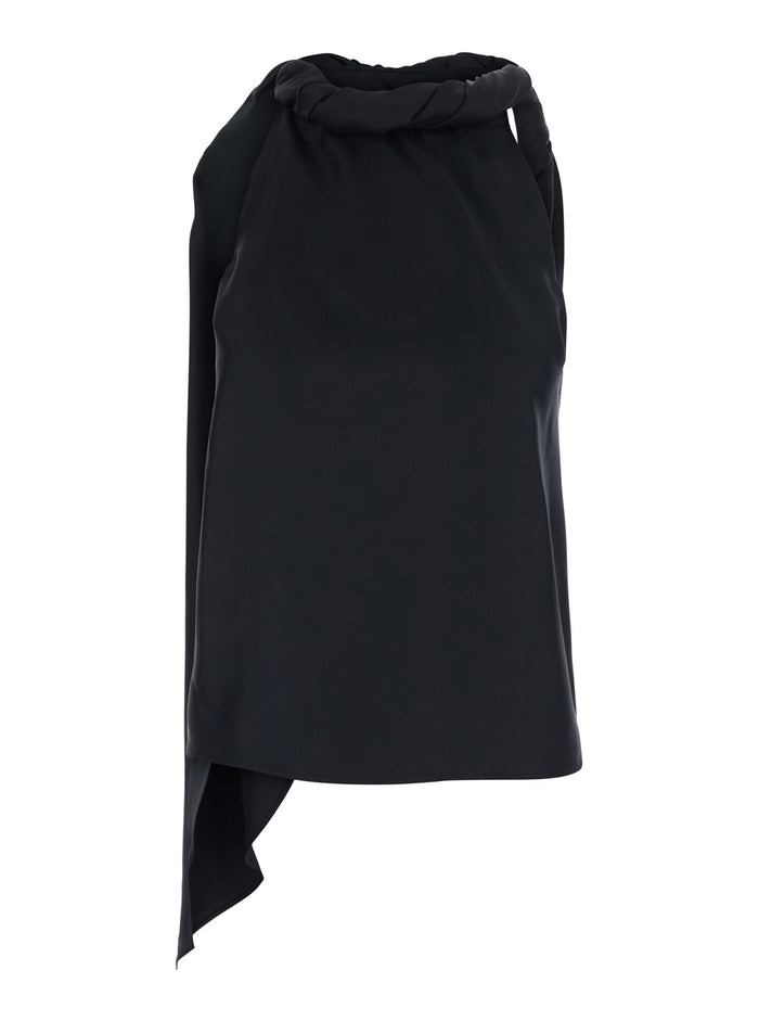 Top WILMA Black with Twisted Silk Collar for Women Tops