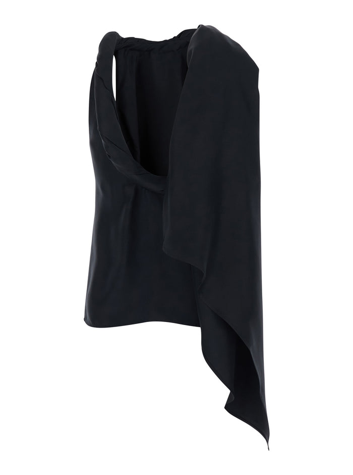 Top WILMA Black with Twisted Silk Collar for Women Tops