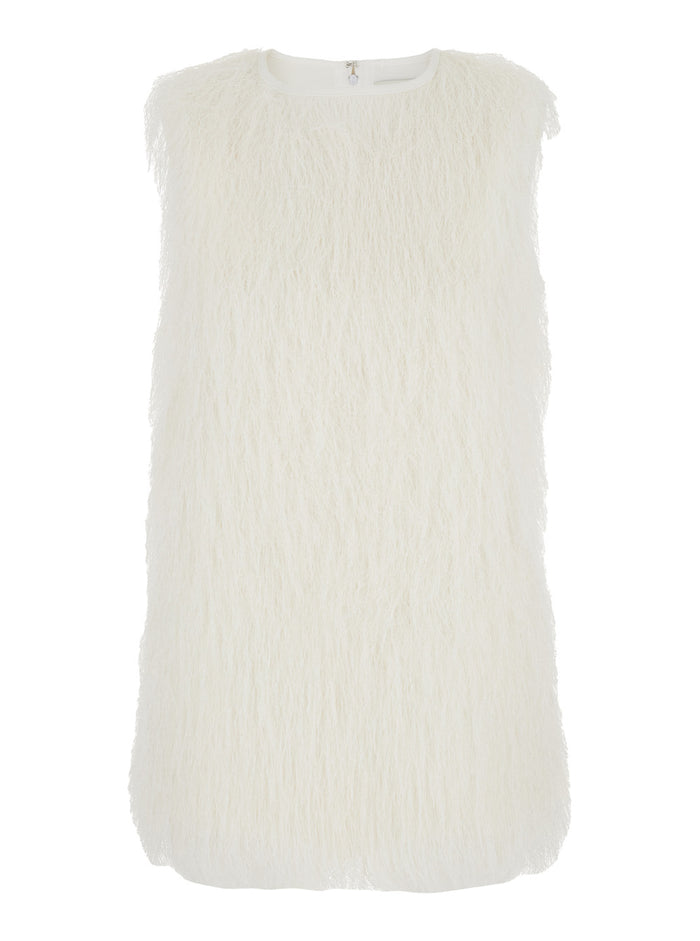 Top Yasmin Crew Neck with All-Over Fringe Design in White Tech Fabric for Women Polyester Tops