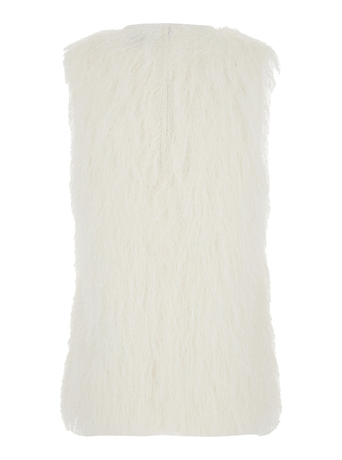 Top Yasmin Crew Neck with All-Over Fringe Design in White Tech Fabric for Women Polyester Tops