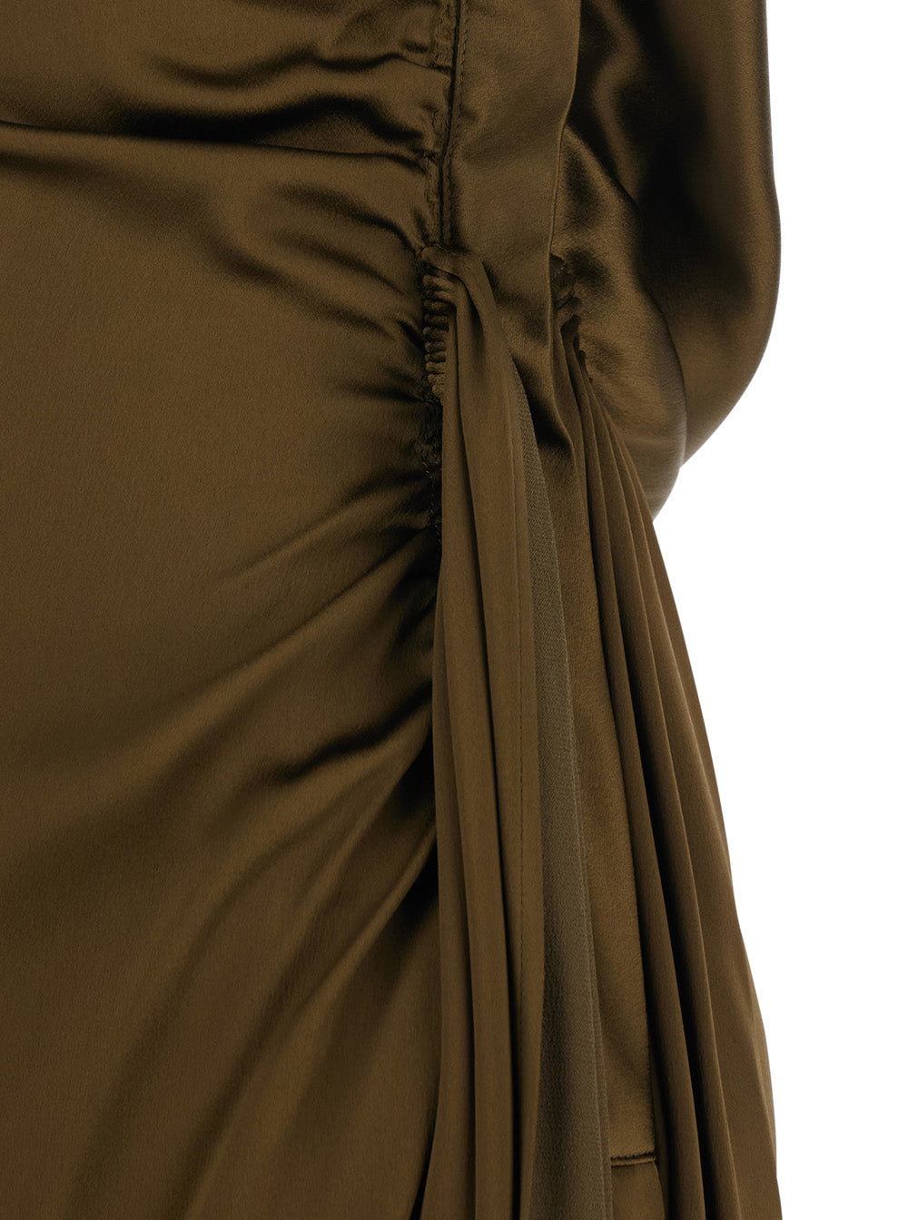 Brown Long Dress in Silk Blend with Asymmetrical Design and Draped Detail Woman Acetate