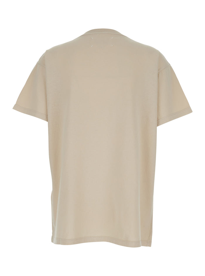 White Crew Neck T-Shirt with Large Logo Print on the Front in Cotton for Women Tshirts And Polo Shirts