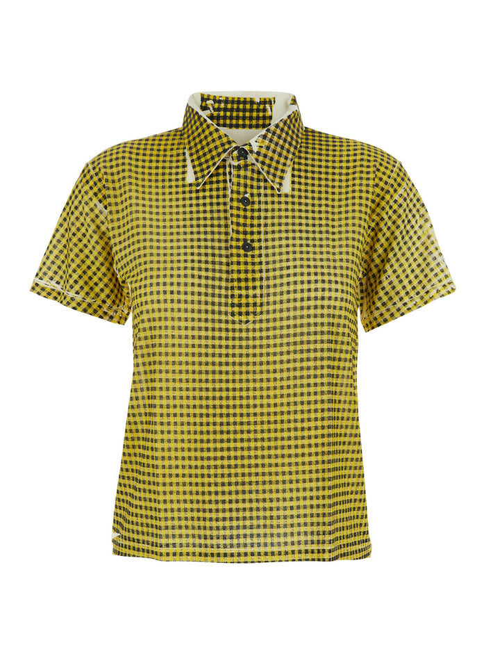 Yellow Polo Shirt With Ribbed Collar And Short Sleeves Cupro For Men Elastane Tshirts