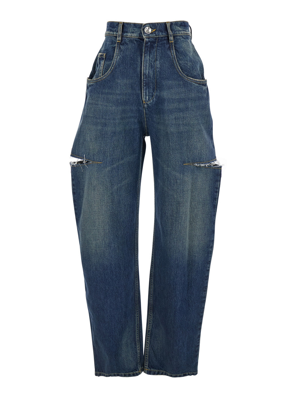 Blue Five-pocket design Jeans with Rips in Cotton Denim Woman Blu