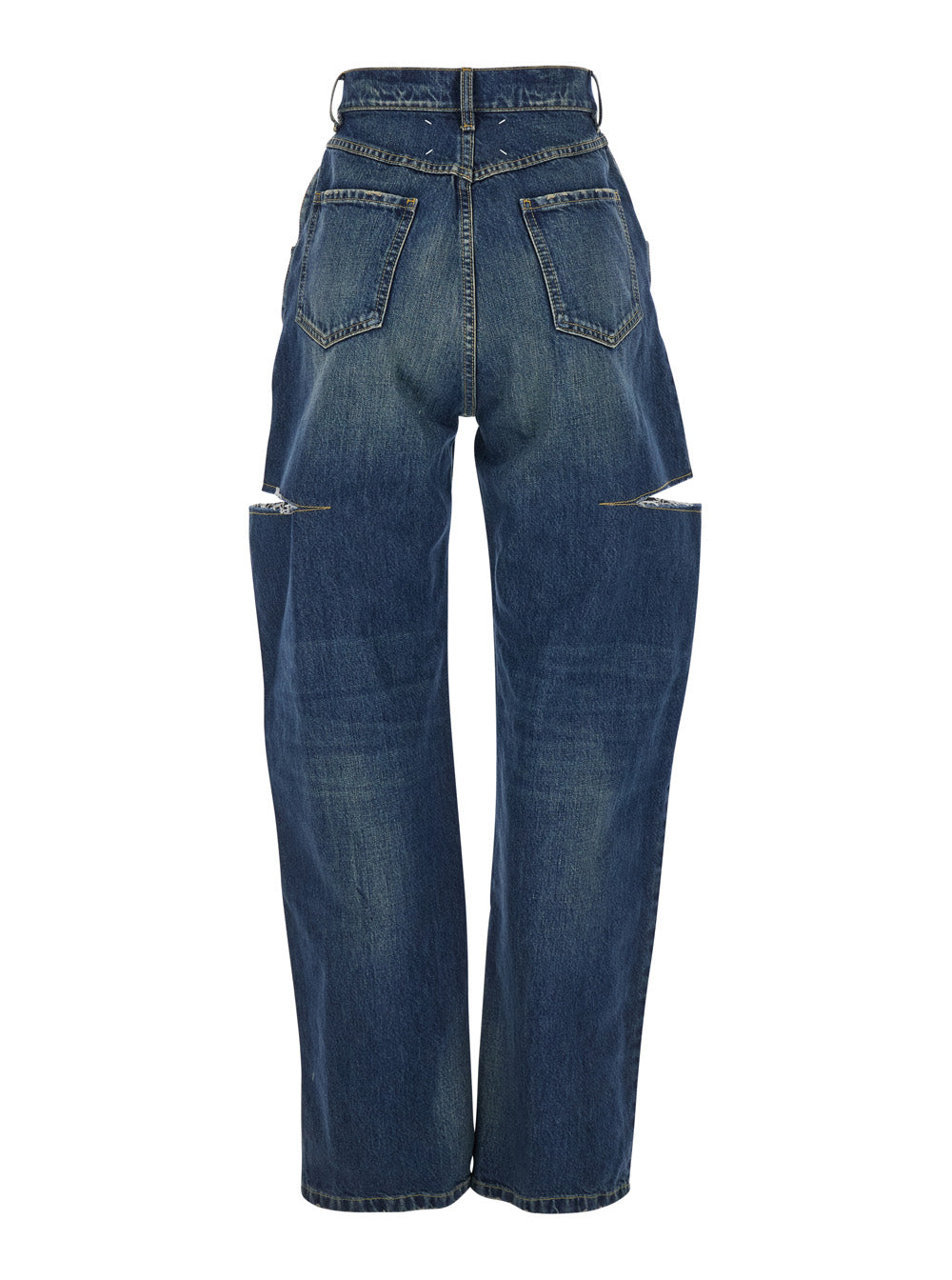 Blue Five-pocket design Jeans with Rips in Cotton Denim Woman Blu