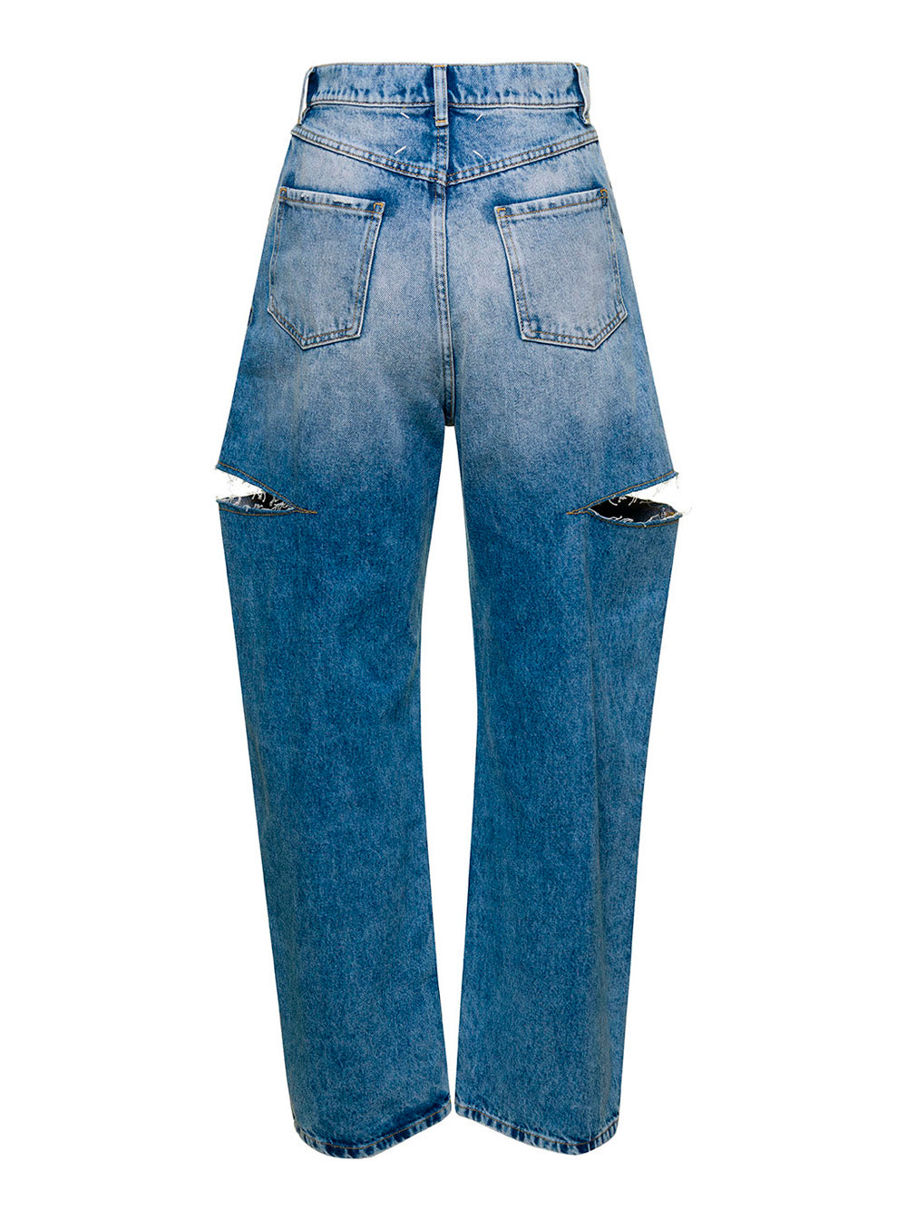 Blue Jeans with Cut-Out Details and washed out Effect in Denim Women Blu Cotton