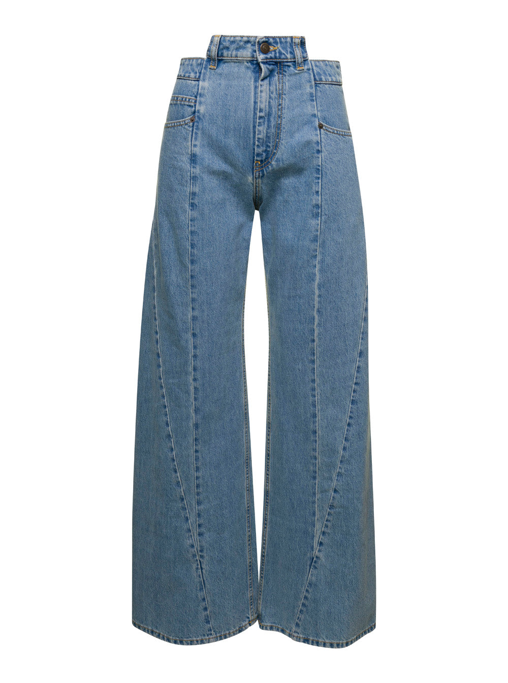 Light Blue Asymmetric Five-Pocket Jeans in Denim Women Blu Cotton