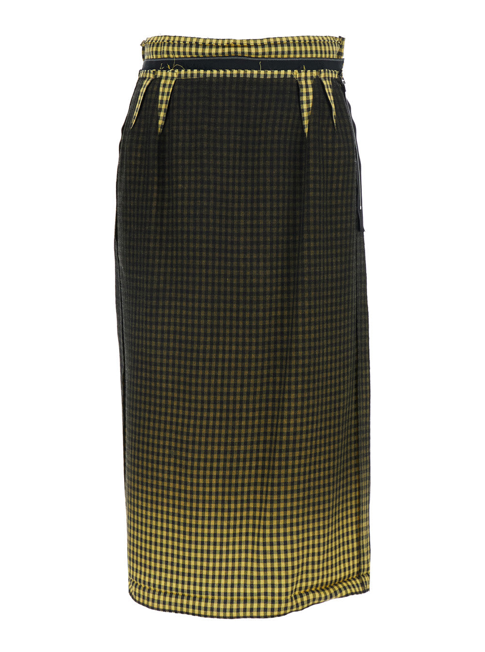 Yellow Midi Skirt with Check Motif and Faded Effect in Viscose Blend for Women Virgin Wool