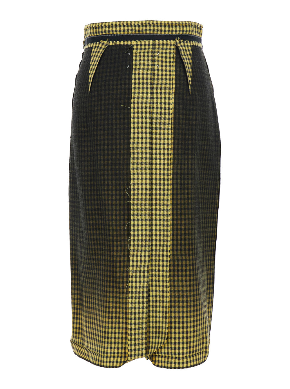 Yellow Midi Skirt with Check Motif and Faded Effect in Viscose Blend for Women Virgin Wool