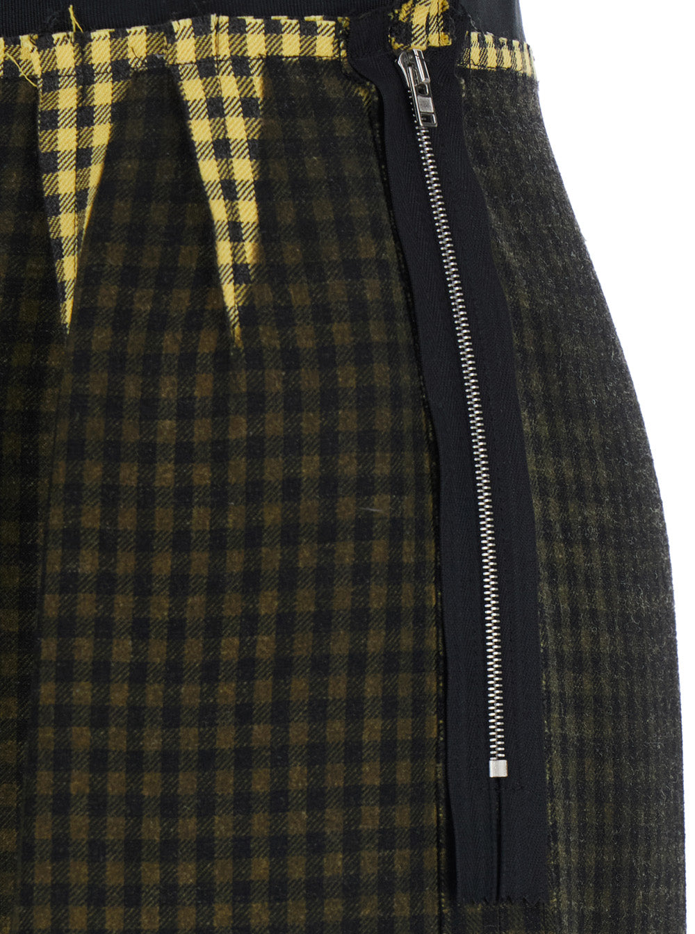 Yellow Midi Skirt with Check Motif and Faded Effect in Viscose Blend for Women Virgin Wool