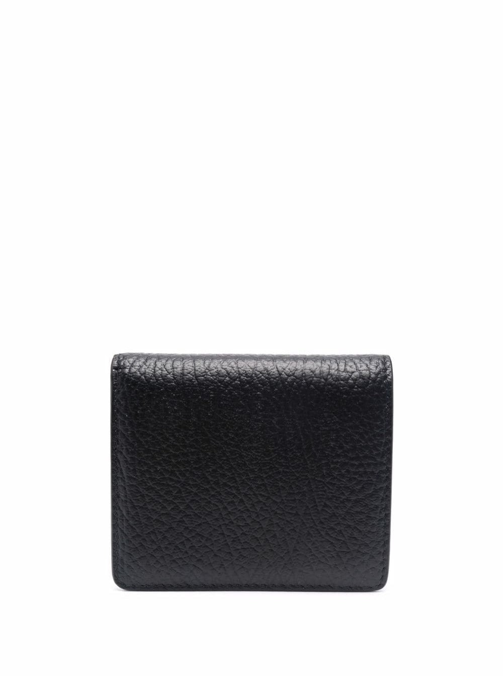 Black Bi-Fold Wallet with Four Stitching Points and Logo Lettering Impressed Inside in Grained Leather Women Calf Products