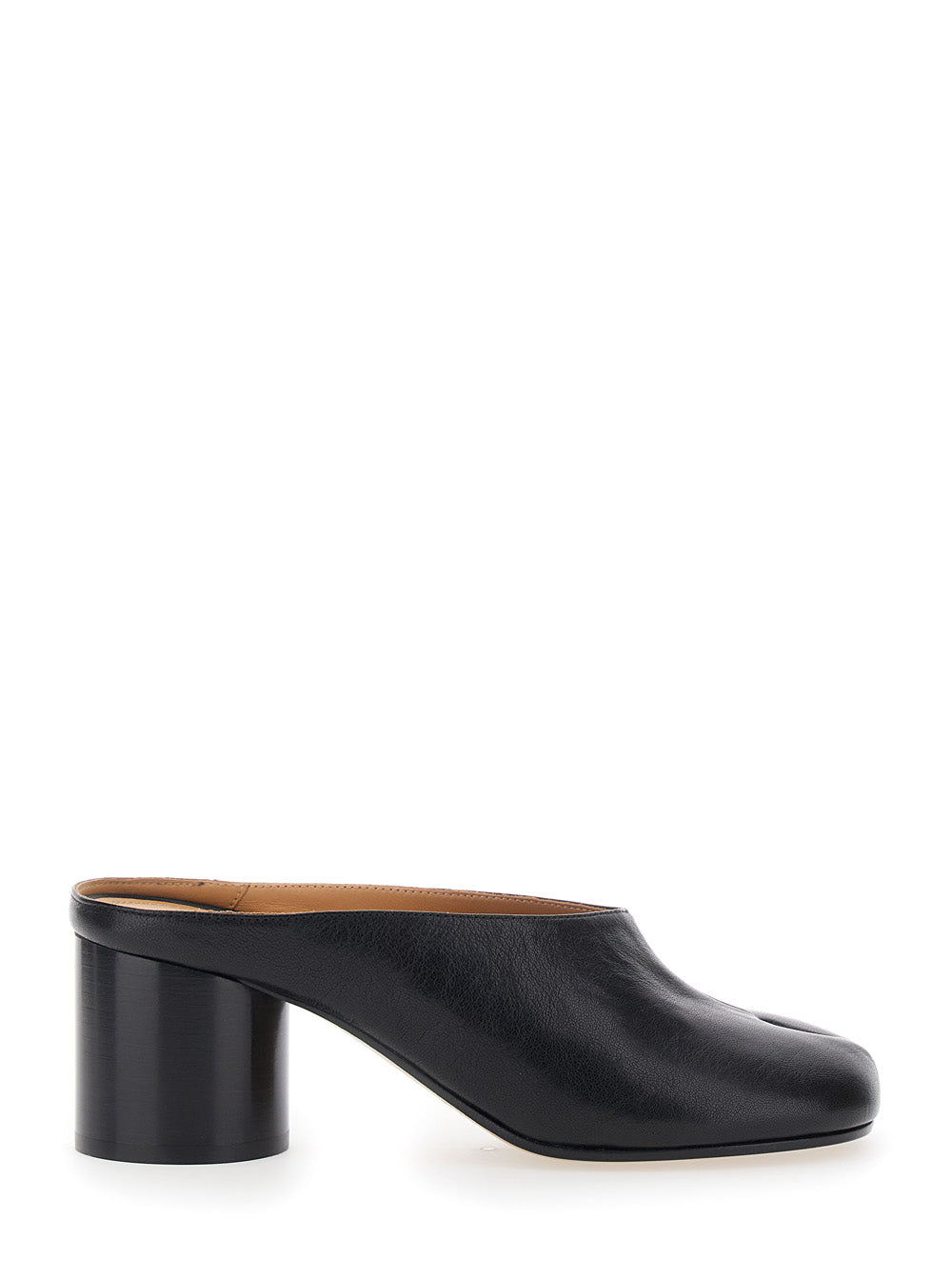 Black Tabi Slip-On Mules Sandals In Leather for Women Ovine Heels