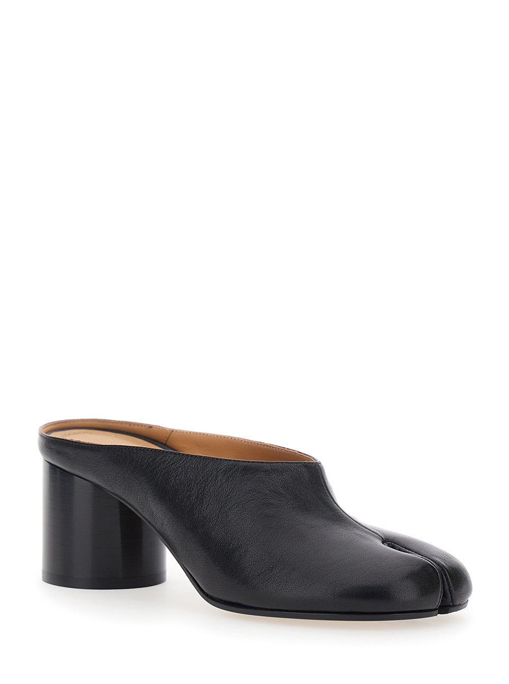 Black Tabi Slip-On Mules Sandals In Leather for Women Ovine Heels
