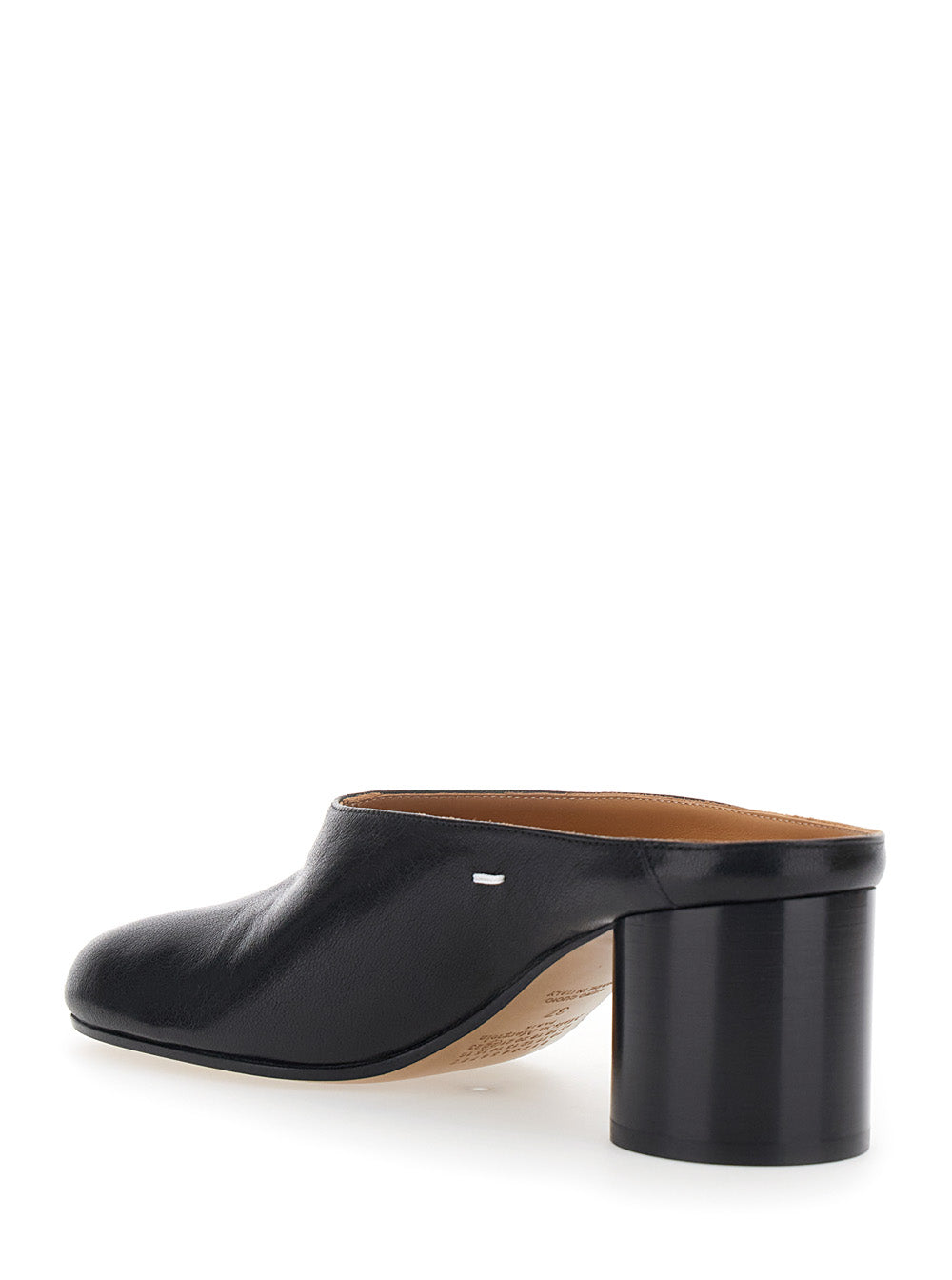 Black Tabi Slip-On Mules Sandals In Leather for Women Ovine Heels