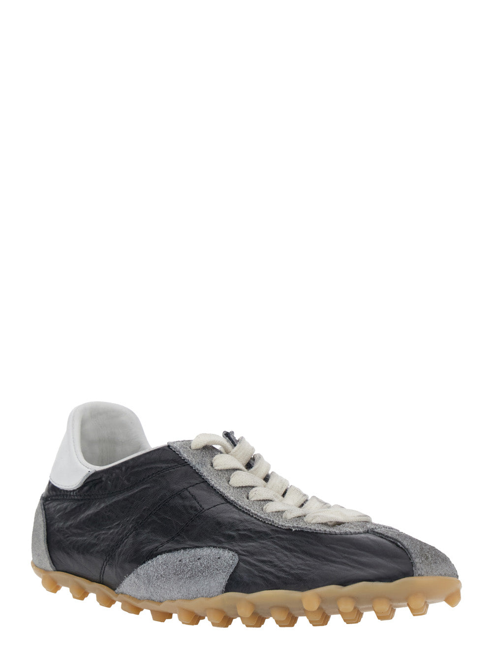 Sprinters Black Sneaker with Insert Design and Serrated Sole in Leather Woman Ovine
