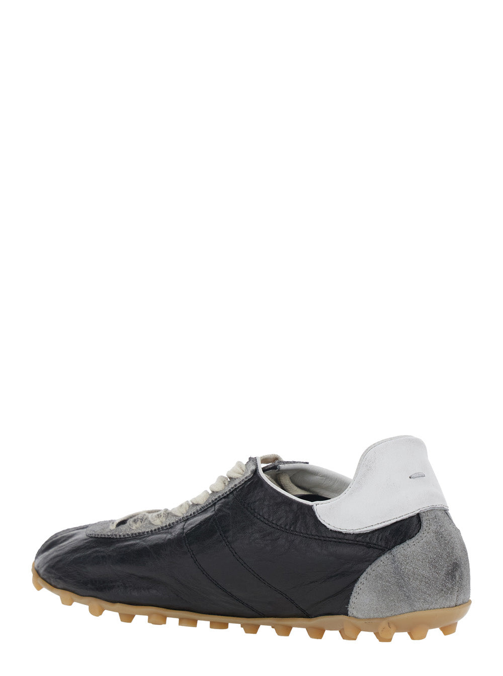 Sprinters Black Sneaker with Insert Design and Serrated Sole in Leather Woman Ovine