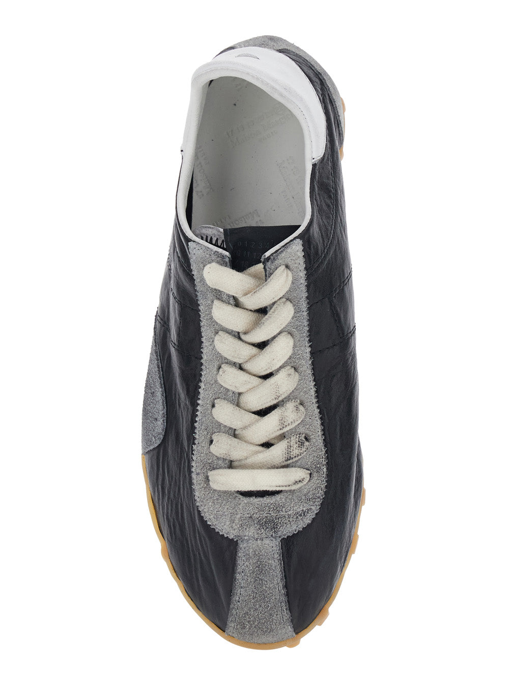 Sprinters Black Sneaker with Insert Design and Serrated Sole in Leather Woman Ovine