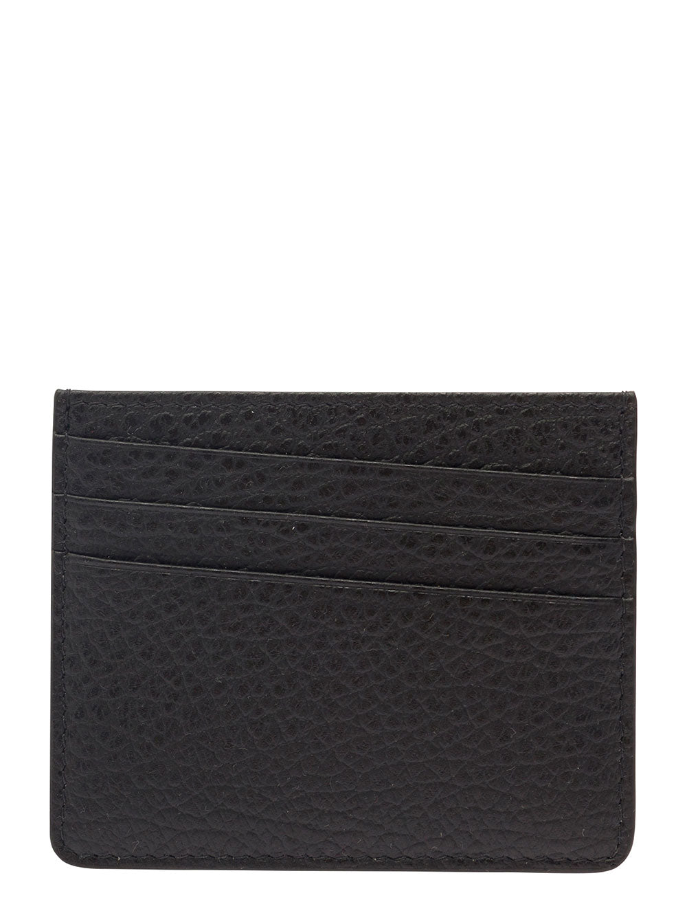 Black Card holder with four stitches on the back in grained leather for women Calf Products
