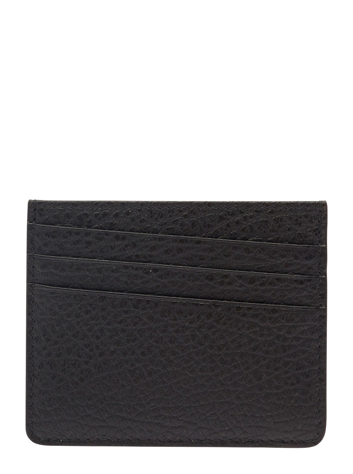 Black Card holder with four stitches on the back in grained leather for women Calf Products
