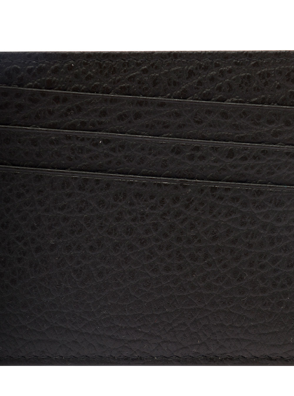 Black Card holder with four stitches on the back in grained leather for women Calf Products