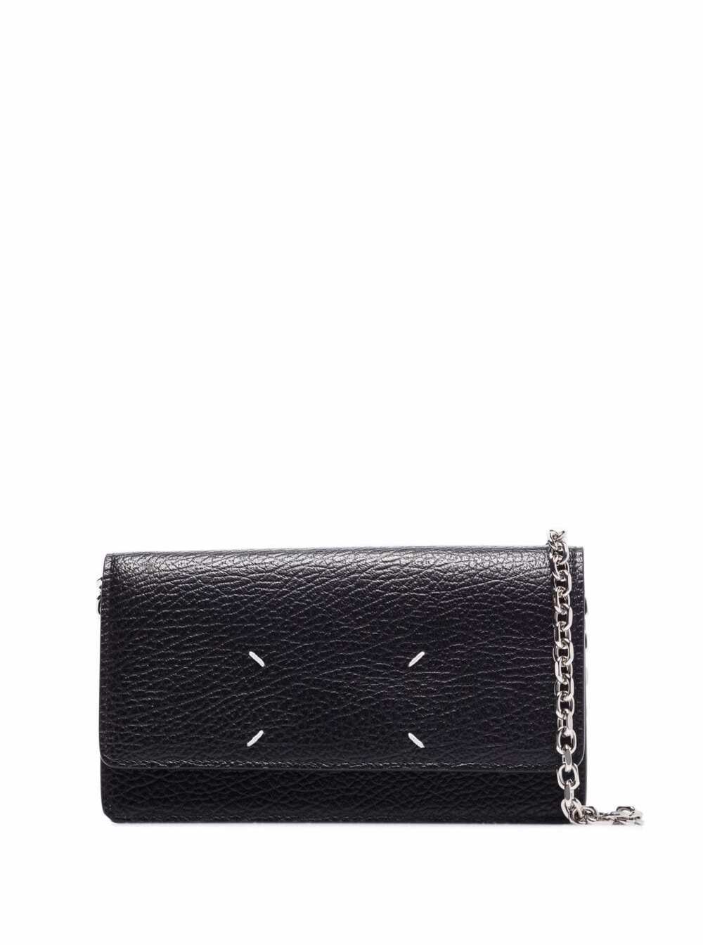 Black Crossbody Wallet with Magnetic Closure in Grained Leather for Women Calf Products