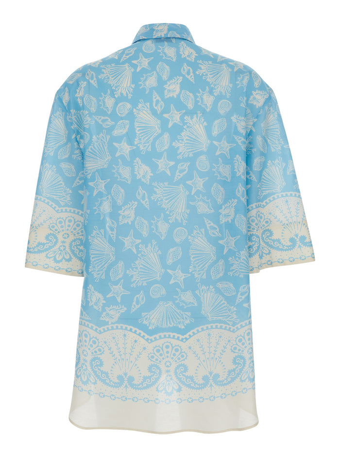 FANNY SHIRT Blue - with collar and long sleeves Cotton Silk Women Light Blouses