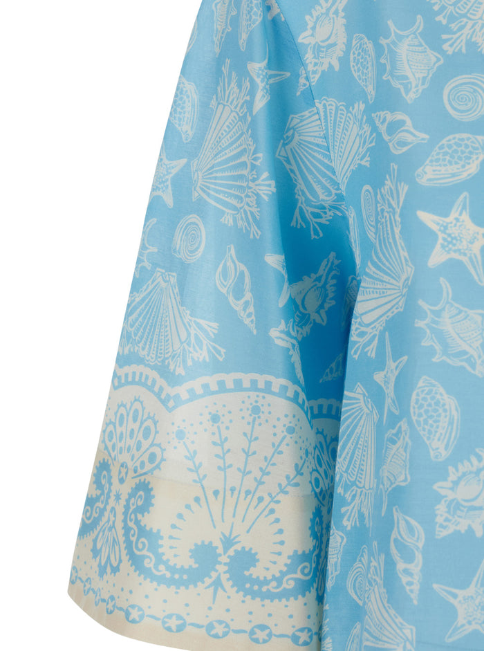 FANNY SHIRT Blue - with collar and long sleeves Cotton Silk Women Light Blouses