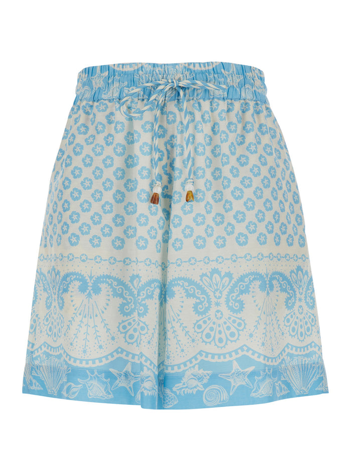 GINNY SHORTS Blue with side pockets in Cotton and Silk Women Light Bermuda